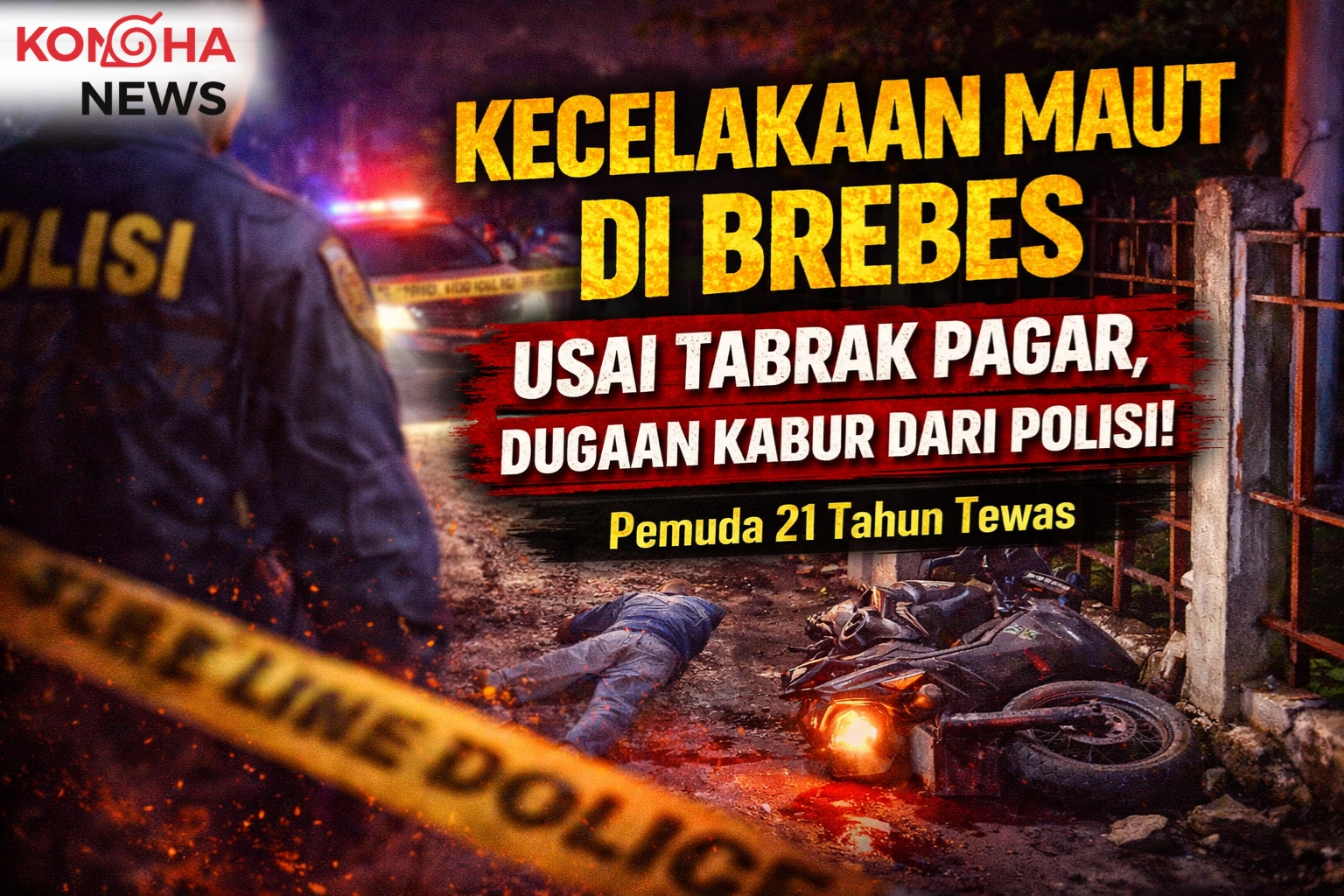 KECELAKAAN MAUT DI BREBES, PEMUDA 21 TAHUN MENINGGAL USAI TABRAK PAGAR SAAT DIDUGA KABUR DARI KEJARAN POLISI