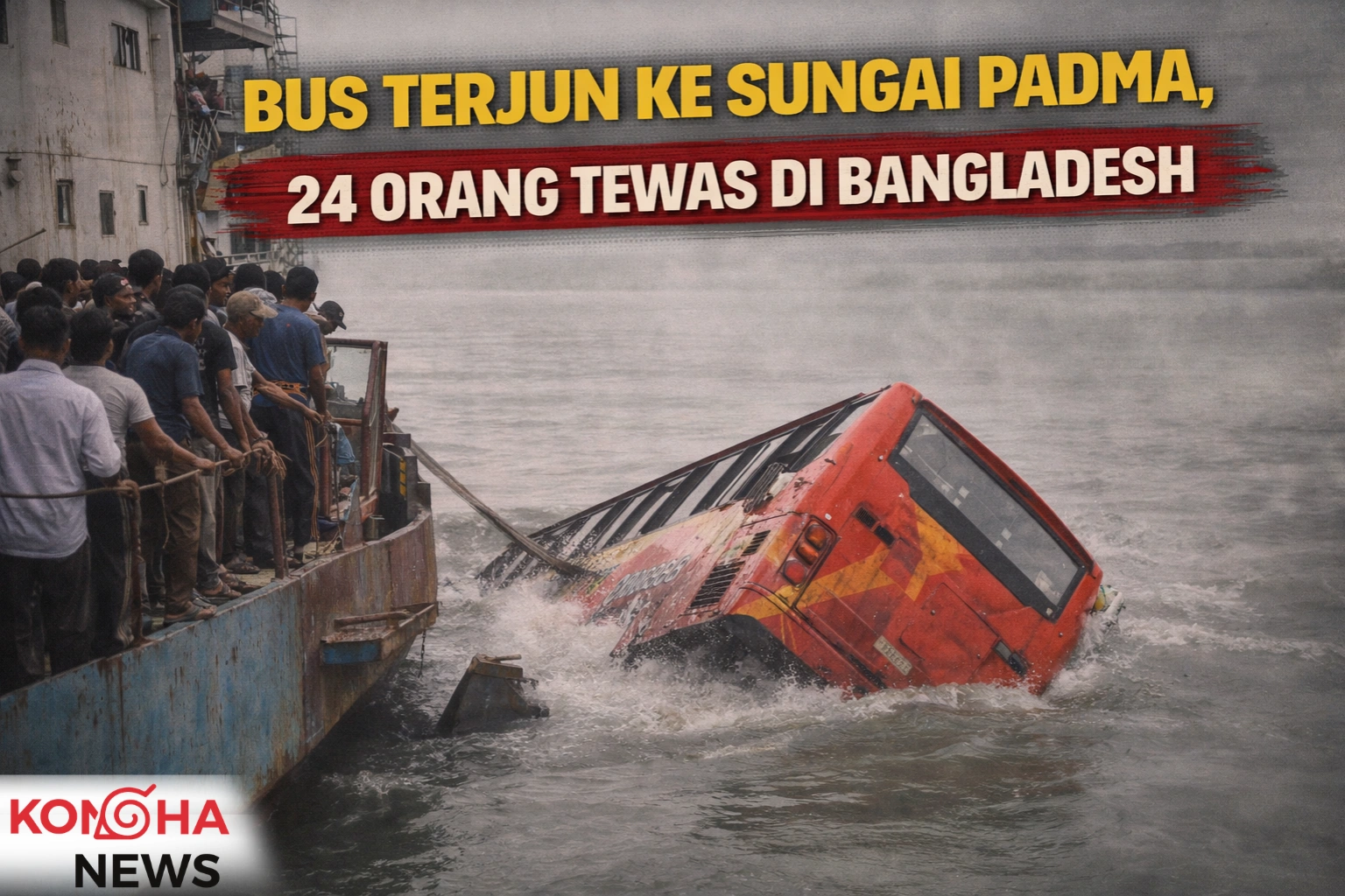 BUS TERJUN KE SUNGAI PADMA, 24 ORANG TEWAS DI BANGLADESH