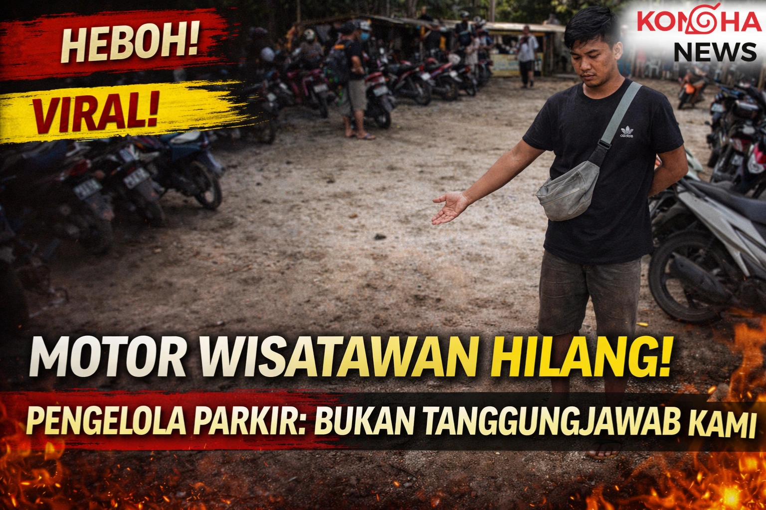 VIRAL! WISATAWAN KEHILANGAN MOTOR DI PANTAI PULOMANUK, PENGELOLA PARKIR ANGKAT TANGAN