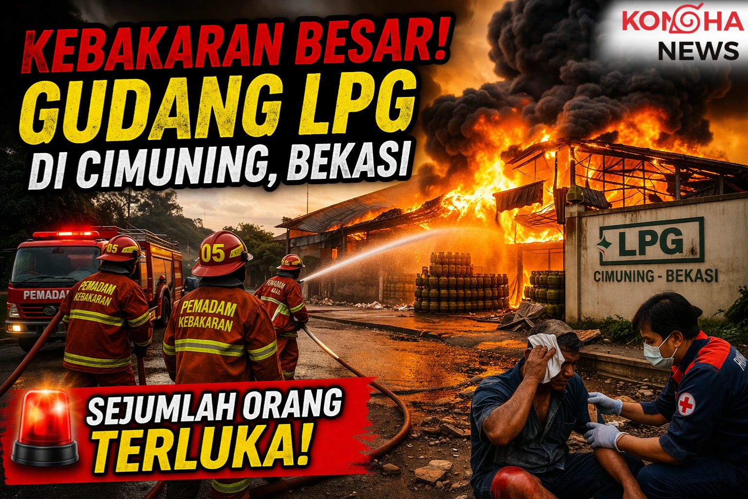 KEBAKARAN BESAR GUDANG LPG DI BEKASI, SEJUMLAH ORANG TERLUKA