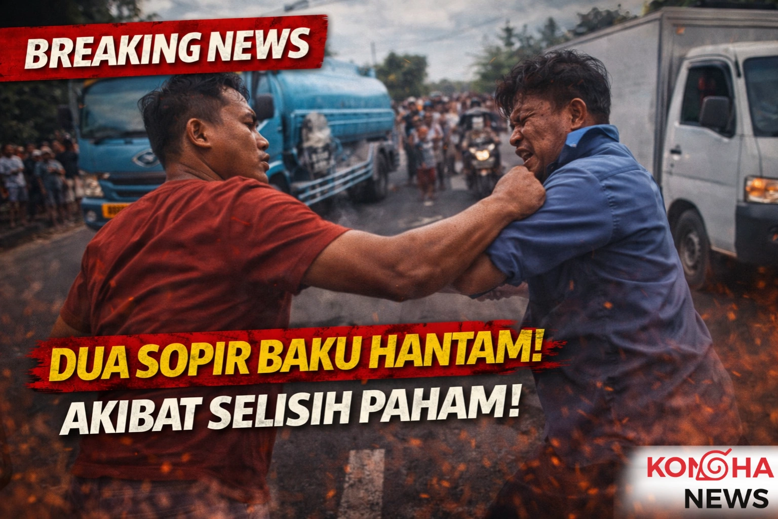 DUA SOPIR BAKU HANTAM DI JALINSUM LABUHAN, LALU LINTAS SEMPAT MACET