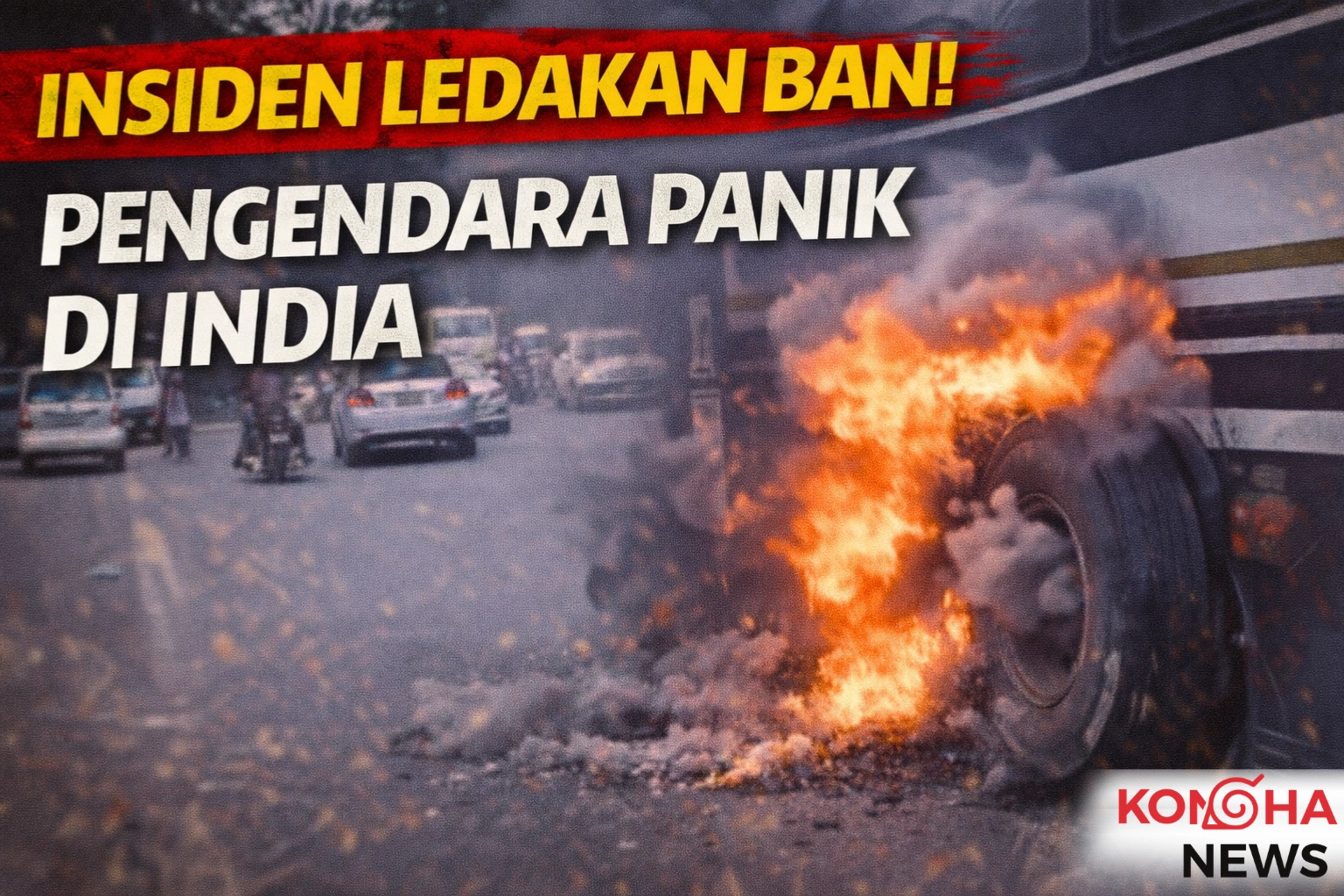 INSIDEN LEDAKAN BAN DI INDIA, PENGENDARA PANIK DI LOKASI KEJADIAN