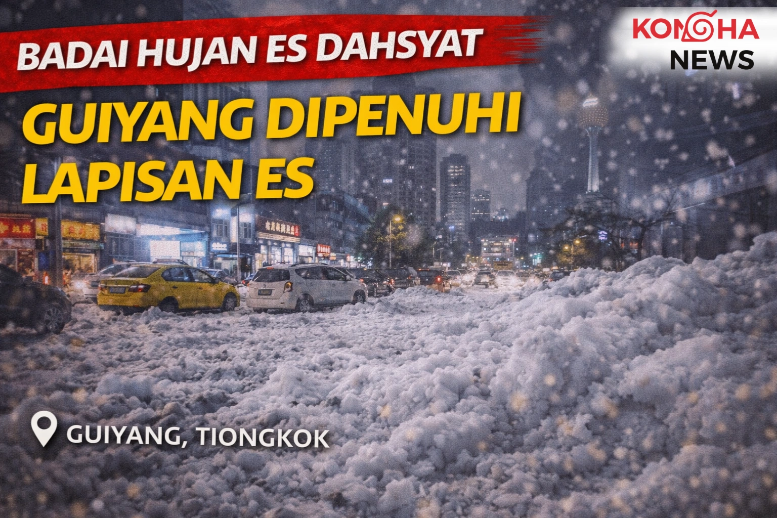 Badai Hujan Es Dahsyat Hantam Guiyang, Kota Dipenuhi Lapisan Es
