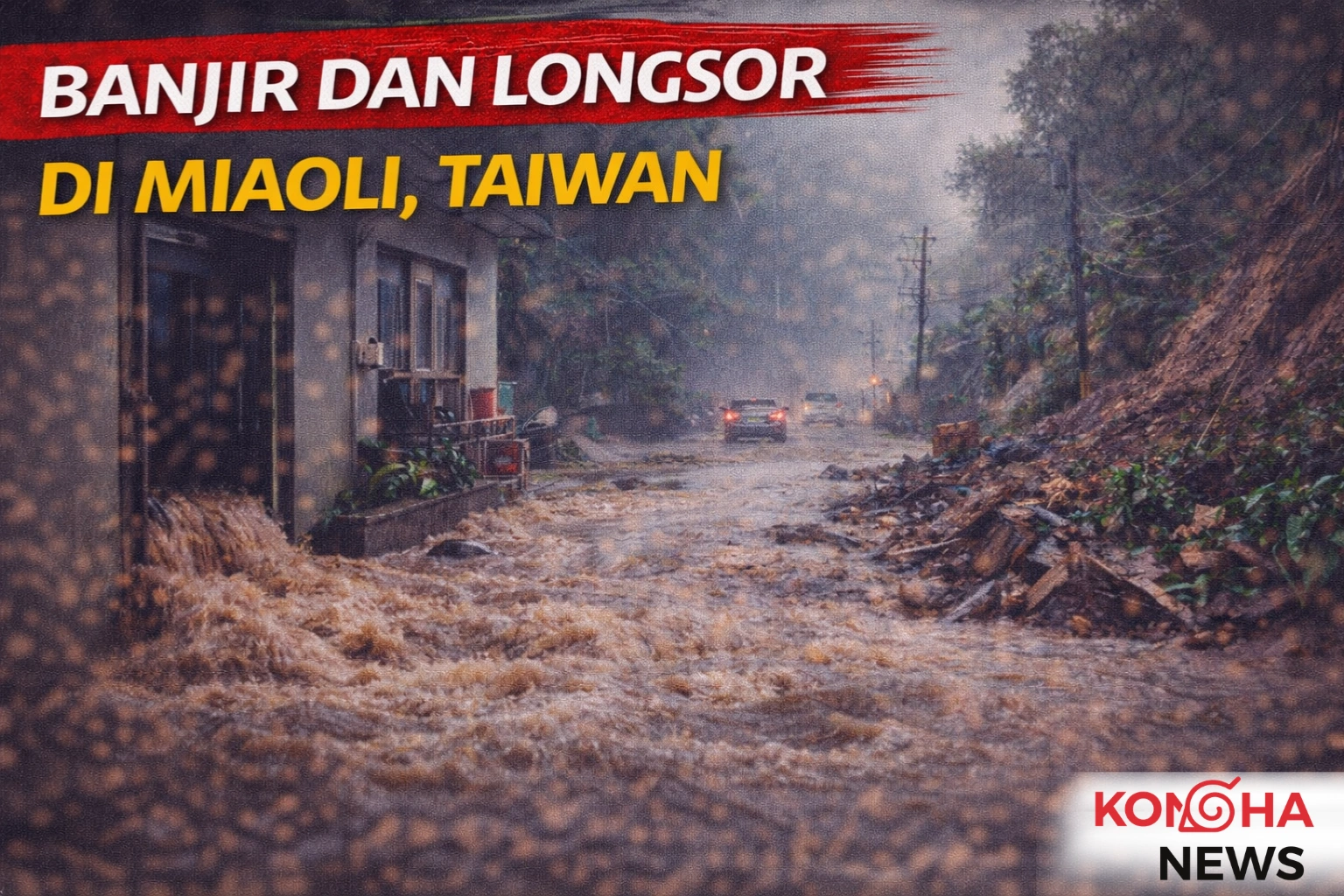 Hujan Deras Picu Banjir dan Longsor di Miaoli, Taiwan