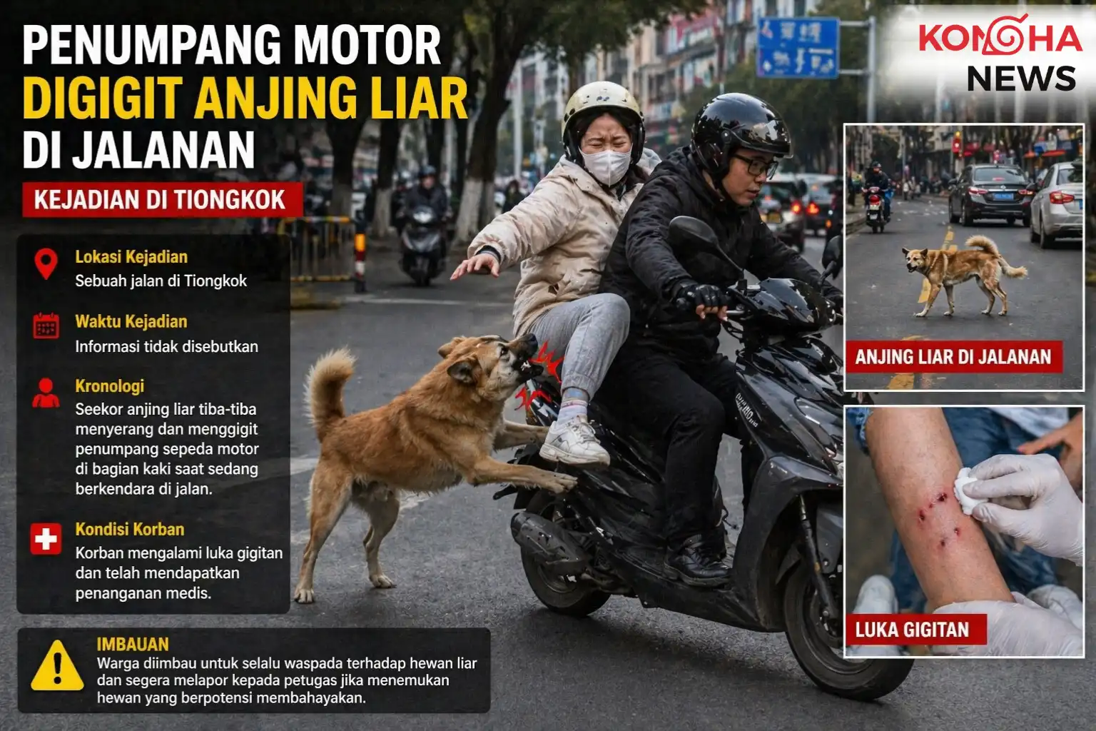 Penumpang Motor Digigit Anjing Liar di Jalanan, Warga Diimbau Waspada