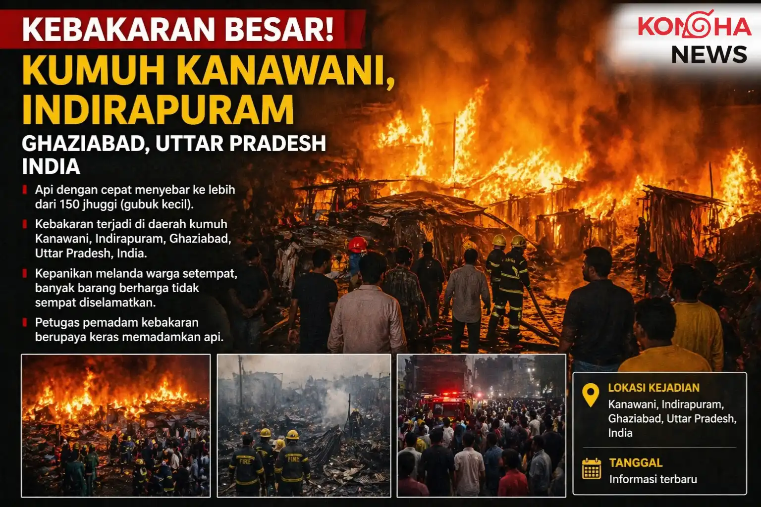 Kebakaran Besar Hanguskan Ratusan Gubuk di Kanawani, Warga Panik