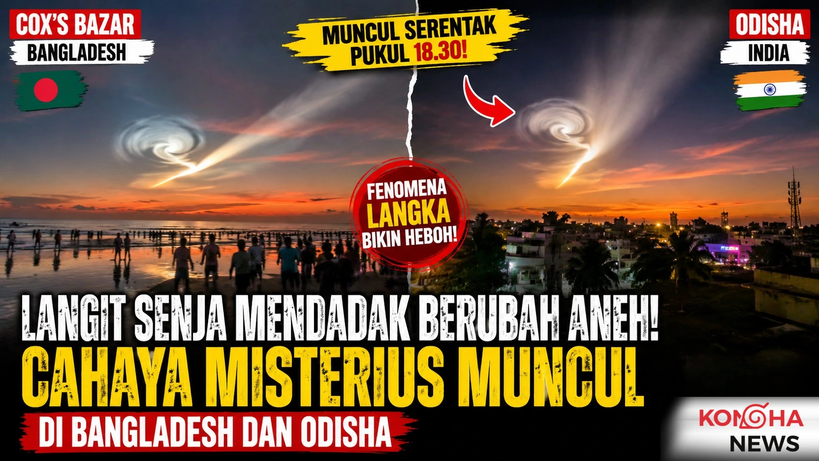 Konohanews – Langit Senja Mendadak Berubah Aneh, Fenomena Cahaya Misterius Muncul di Bangladesh dan Odisha Bikin Heboh Warga