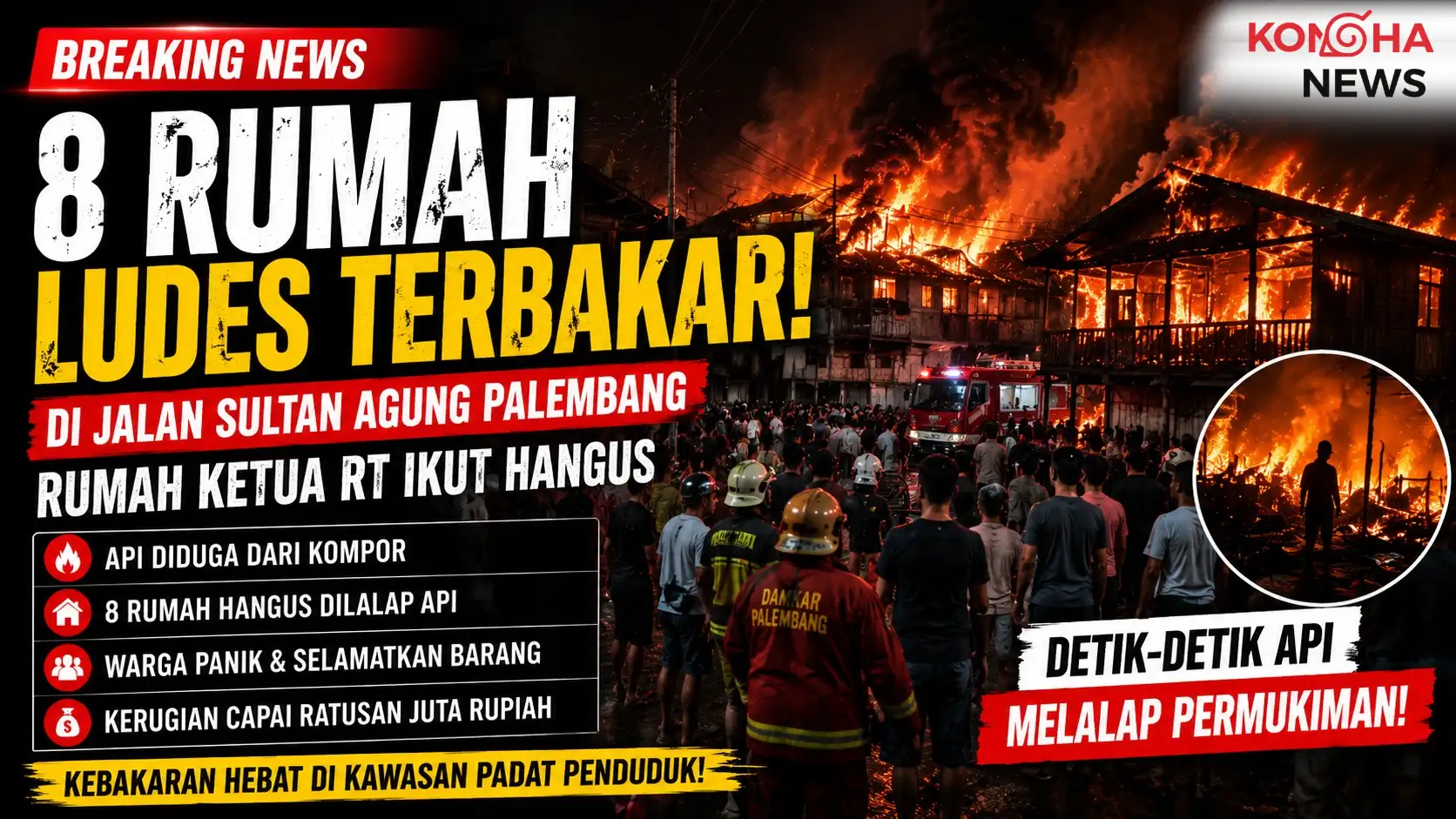 Kebakaran Hebat di Jalan Sultan Agung Palembang: 8 Rumah Ludes, Rumah Ketua RT Ikut Hangus!