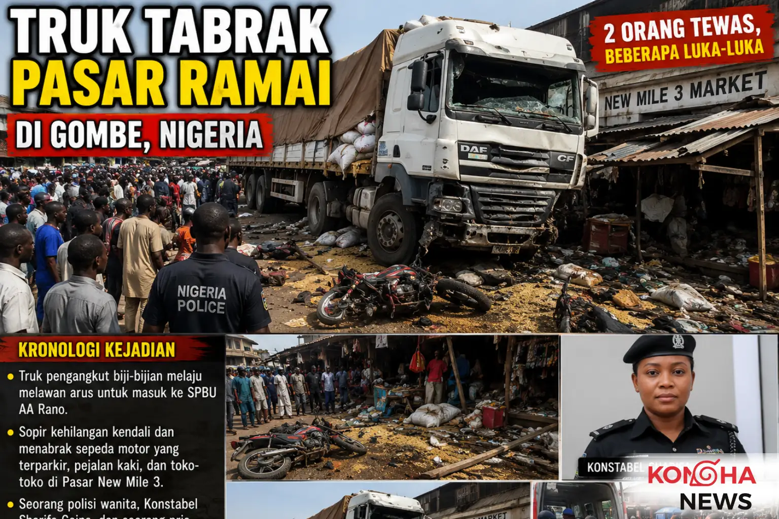 Konohanews – Truk Hilang Kendali Hantam Pasar Ramai di Nigeria, Dua Orang Tewas di Tempat!