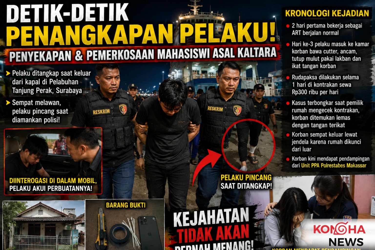 Konohanews – Pelaku Penyekapan dan Rudapaksa Mahasiswi Asal Kaltara Ditangkap di Surabaya!