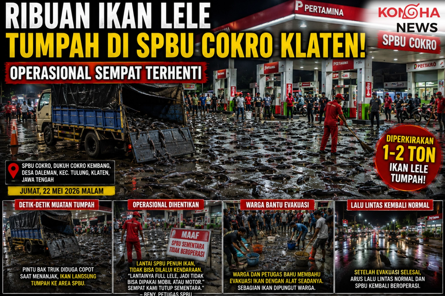 Konohanews – Ribuan Ikan Lele Tumpah di SPBU Cokro Klaten, Operasional Sempat Lumpuh Total!