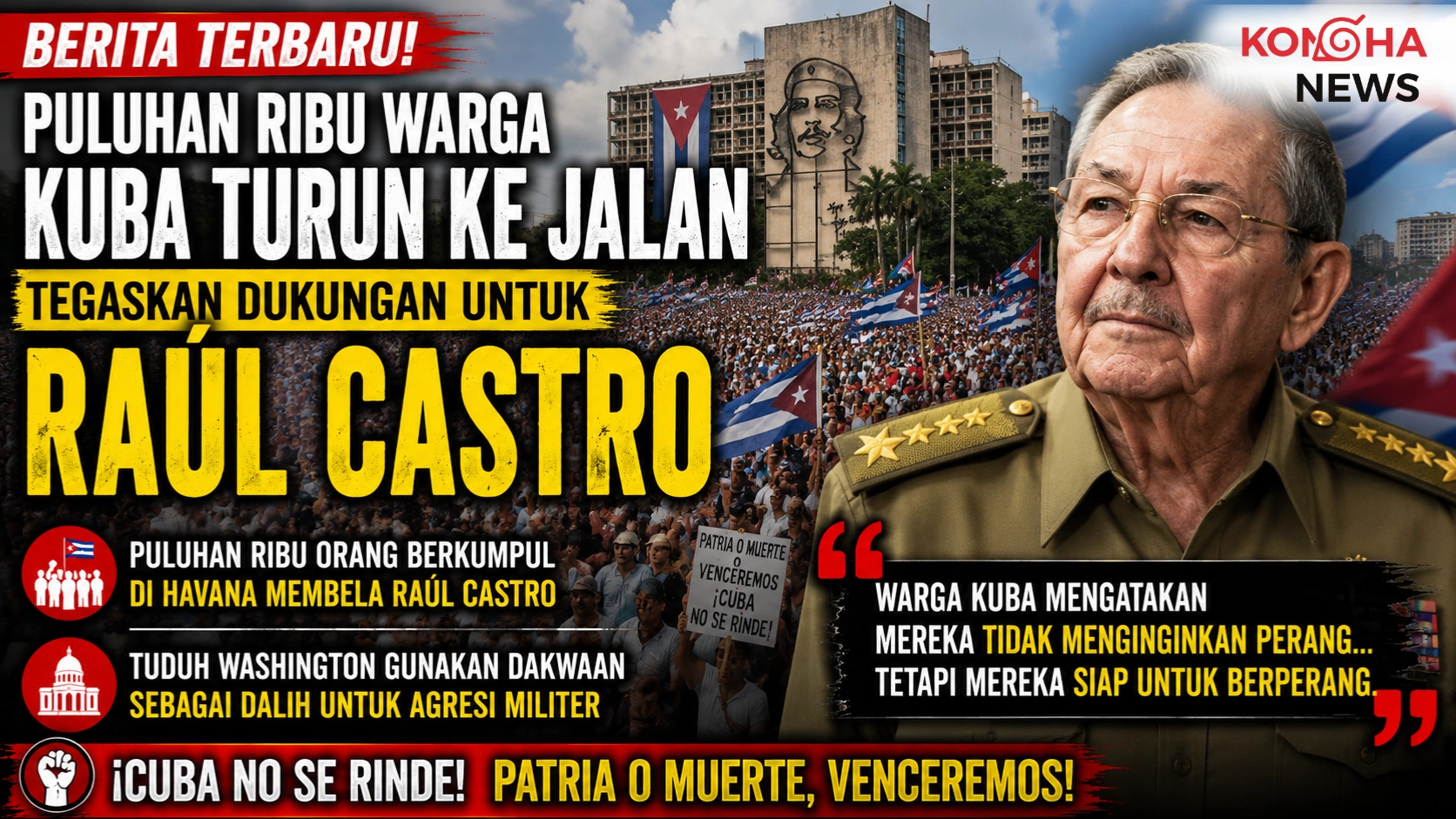 Konohanews – Puluhan Ribu Warga Kuba Turun ke Jalan, Tegaskan Dukungan untuk Raúl Castro