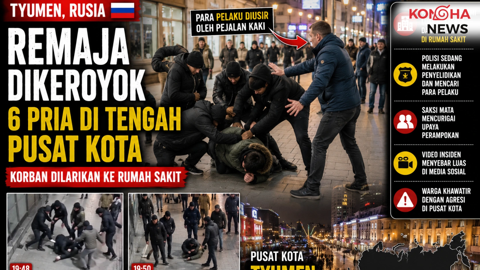 Konohanews – Remaja Dikeroyok Enam Pria di Pusat Kota Tyumen, Korban Dilarikan ke Rumah Sakit