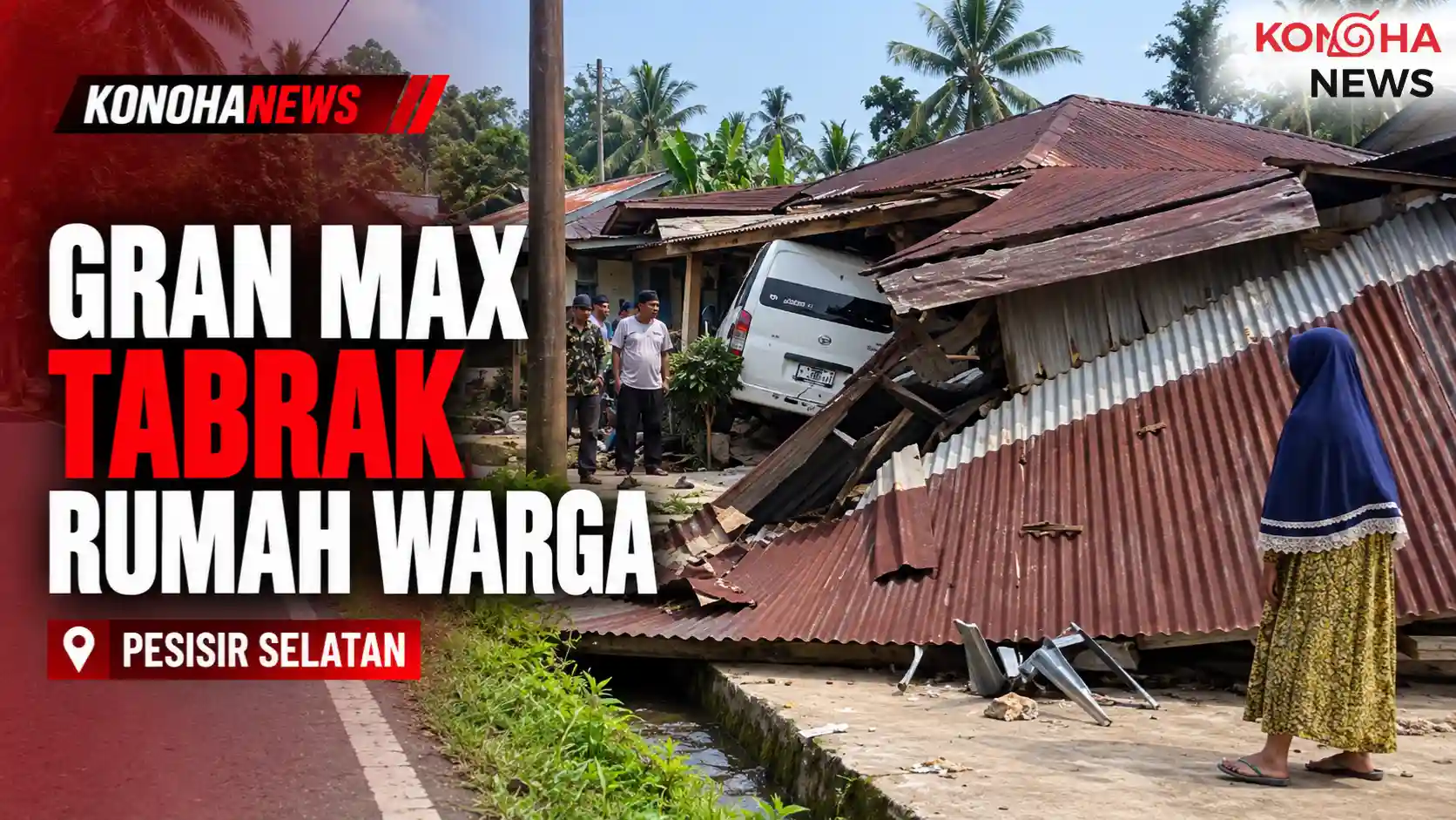 Gran Max Hilang Kendali di Pesisir Selatan, Tabrak Kedai Kopi dan Rumah Warga