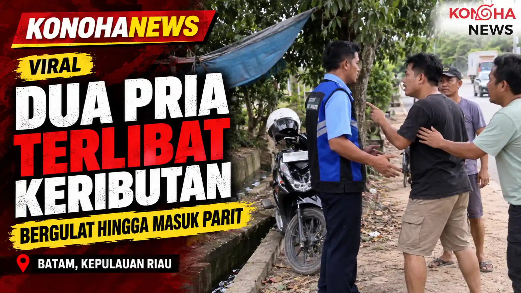 Video Dua Pria Berkelahi di Batam Viral, Bergulat hingga Masuk Parit