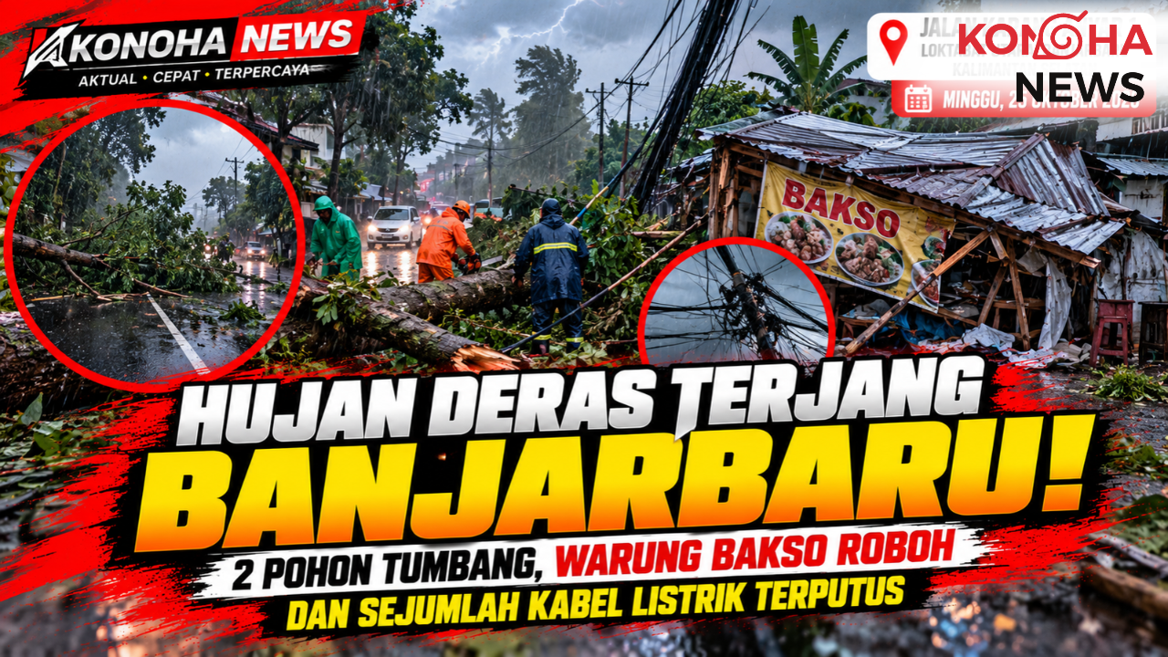Alhamdulillah Hujan Turun di Kalsel, tetapi Angin Kencang Terjang Banjarbaru! Pohon Tumbang dan Warung Bakso Roboh