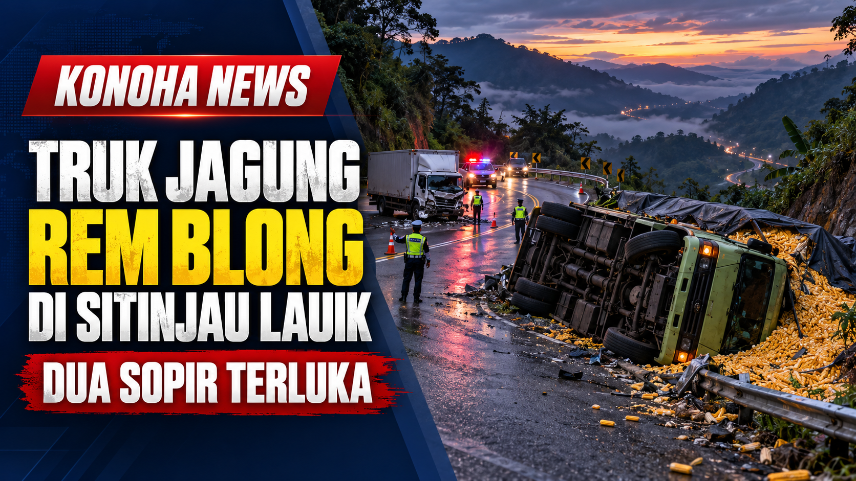 Truk Jagung Diduga Rem Blong di Sitinjau Lauik, Dua Sopir Terluka